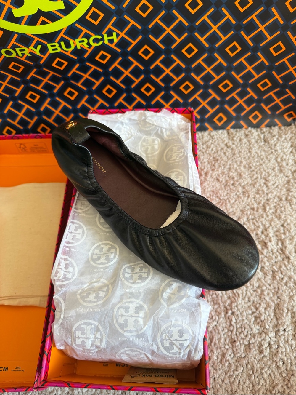 Tory Burch Eddie Ballet Flats 2.0 Nappa Leather Black Size 7